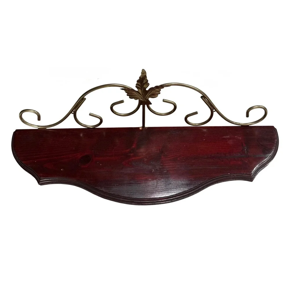 Vintage Home Interiors Wooden Brass Scroll Wall Shelf 23.5 Inch Traditional